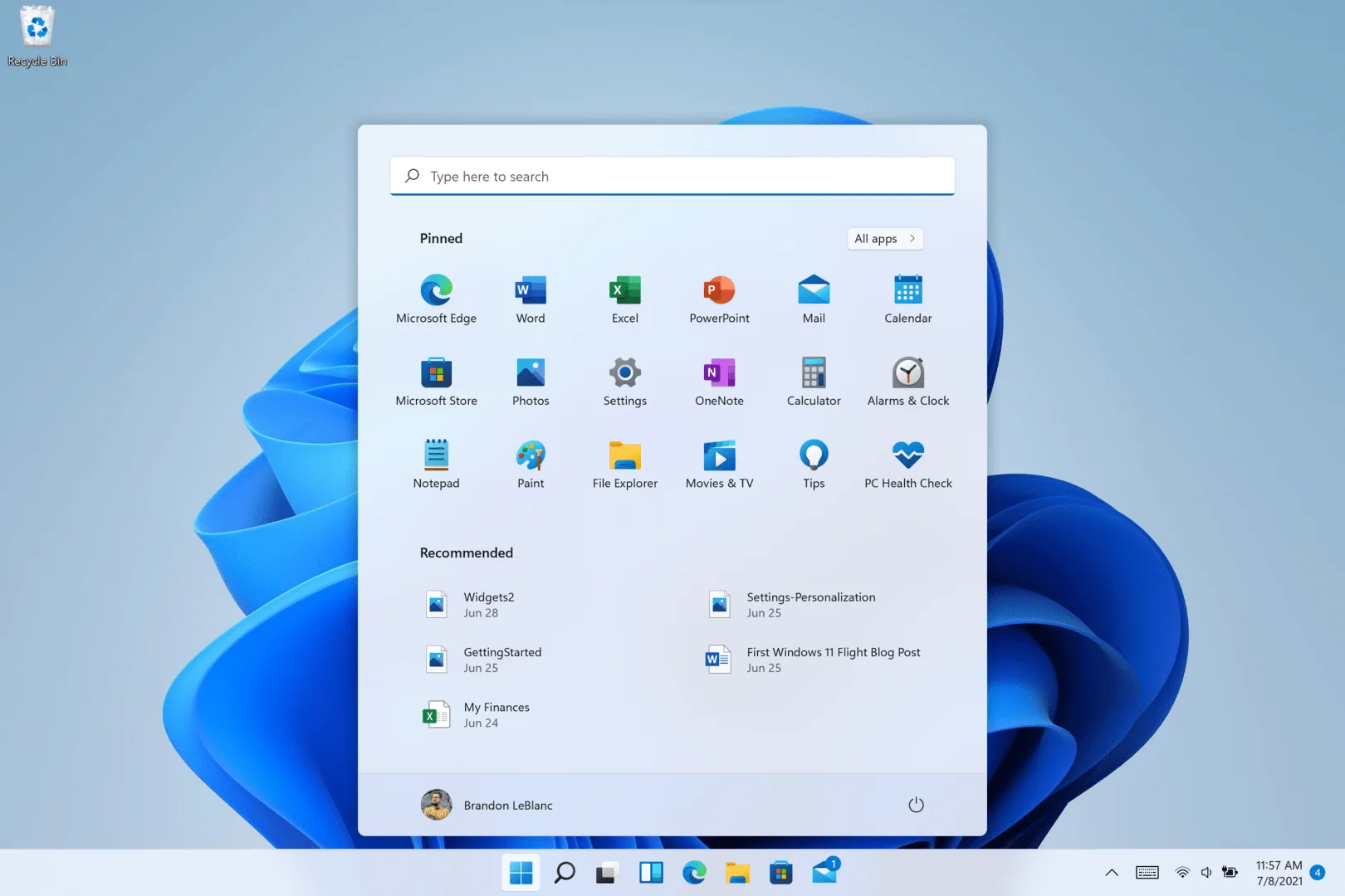 Screenshot des Windows 11 Startmenüs
