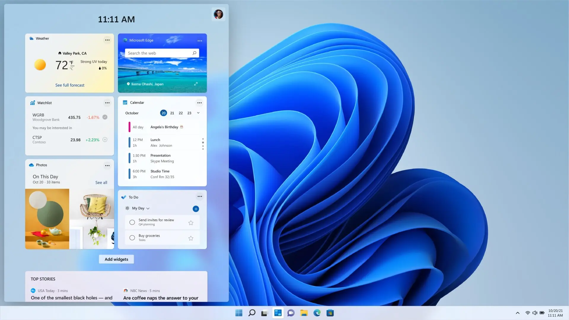 Screenshot der Windows 11 Widgets-Leiste.