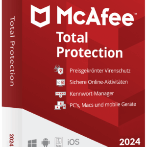 McAfee Total Protection Softwarekarton mit Schutzfunktionen